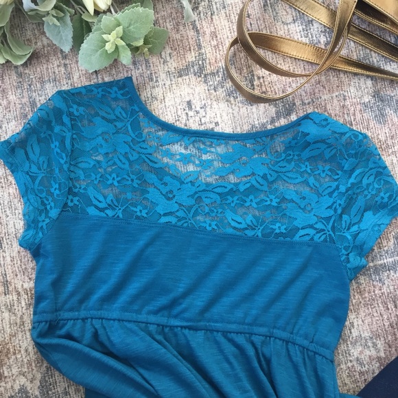 Bright peacock teal sweetheart lace babydoll top - Picture 2 of 2